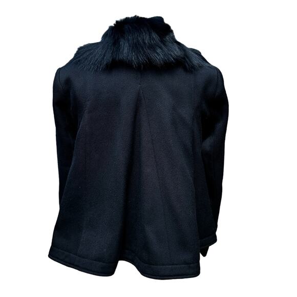 Jenni‎ Kayne Jacket Pea Coat XS Black Wool Fox Fur Collar Crop Silk Designer - Picture 4 of 14